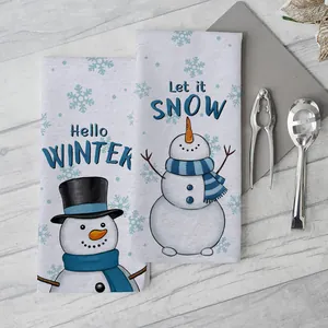 Christmas Kitchen Towels Microfiber Absorbent Hand Towels Festive Snowman Gnome Printed Dishcloths For Holiday Kitchen Decor