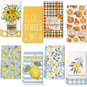Sommer Mikrofaser Handtuch Sonnenblume Zitrone Druck Küche Geschirrtuch Lebendige Kariert Dekorative Handtuch Für Zuhause Reinigung Stoff