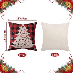 Housse de coussin de Noël en lin avec imprimé sapin blanc 18x18 pouces rouge et noir