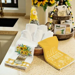 Sommer-Handtücher aus Mikrofaser mit Sonnenblumen- und Zitronenmuster in der Küche