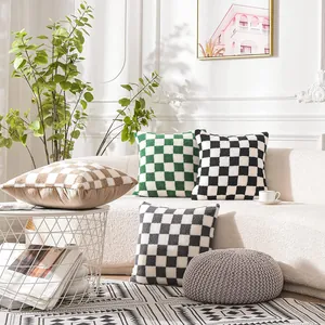 Federa per Cuscino in Peluche a Scacchiera Moderno Minimalista Copricuscino Geometrico Morbido per Divano Soggiorno Casa