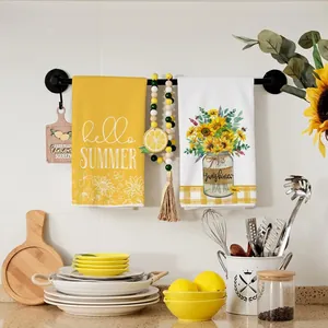 Dekorative Mikrofaser-Küchentücher mit Sonnenblumen-Prints und sommerlichen Textmotiven