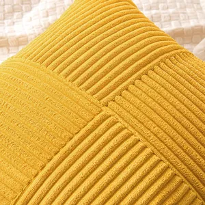 Fodera per cuscino moderna in velluto a coste giallo per divano o letto minimalista