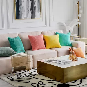 Noordse Stijl Zachte Ribfluwelen Kussensloop Effen Kleur Verticale Gestreepte Decoratieve Kussenhoes Voor Sofa Auto