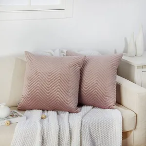 Set of two dusty pink velvet throw pillow covers with chevron quilted pattern for home