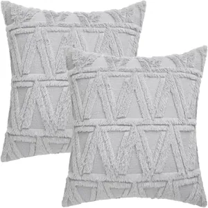 Set di 2 fodere per cuscini in peluche grigio con motivo geometrico stile nordico