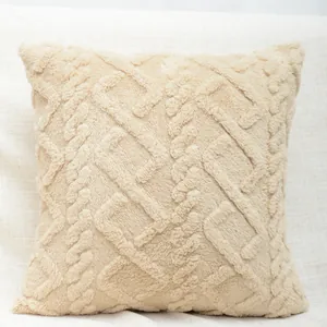 Fodera per cuscino in peluche jacquard crema con lussuoso motivo geometrico in 3D