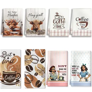 Rustic Microfiber Kitchen Dishcloth Printed Coffee Illustration Tea Towel Soft Absorbent Quick Dry Towels For Home Kitchen Decoration