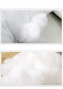 Close-up of soft white PP cotton filling and breathable non-woven fabric texture