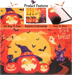 Halloween pumpkin cotton linen placemats with festive Trick or Treat design and durability