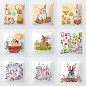 Decorative Easter rabbit cushion covers with floral egg patterns for sofa decor