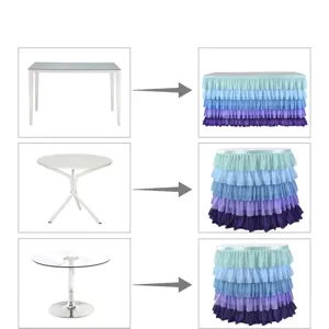 Meerlaagse tule tafelrok met macaron verloop voor bruiloft en feestelijke decoratie