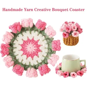 Handmade Crochet Flower Coaster And Decorative Pot Base Floral Yarn Place Mat For Home Kitchen Office Table Gift
