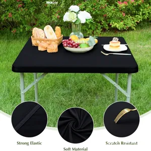 Schwarze elastische Tischdecke für Gartentische mit kratzfestem Stoff