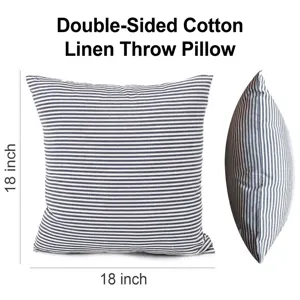 Modern blue and white striped cotton linen throw pillow cover 18x18 inch for sofa decor