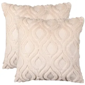 Set van 2 crème pluche kussenslopen met decoratief golvend getextureerd patroon