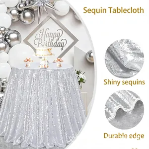 Elegante silberne runde Pailletten-Tischdecke für Hochzeit und Geburtstagsfeiern