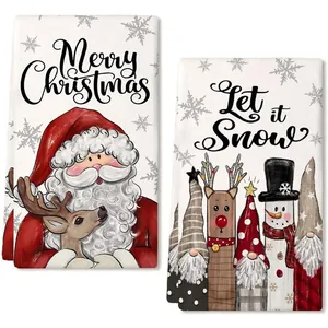 Set di due strofinacci da cucina natalizi in microfibra con Babbo Natale e renne