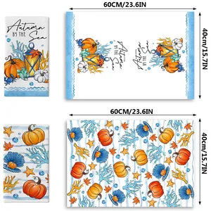 Detailed view of pumpkin sea theme kitchen towels with 23.6x15.7 inch dimensions