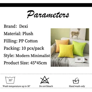 Detail page of corduroy pillow covers showing product parameters and care instructions