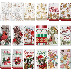 Christmas Kitchen Dish Towels Polyester Microfiber Absorbent Cleaning Cloth For Holiday Decor Winter Snowflake Printed Hand Towel Set