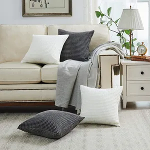 Macro detail showing texture of white and grey corn kernel corduroy pillow covers