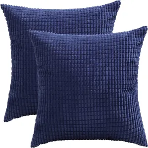 Set of 2 navy blue corduroy corn kernel texture throw pillow covers for home decor