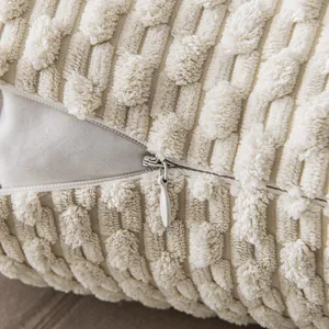Modern Nordic style cream white corduroy throw pillow cover with hidden zipper detail