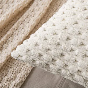 Modern Nordic style cream white textured tufted corduroy cushion cover for home decor