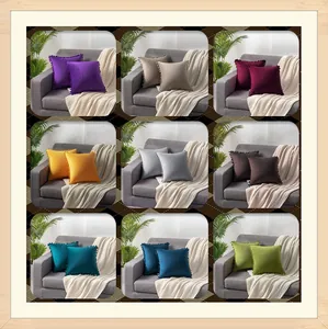 Showcase of velvet pillowcases with pom-pom trim available in nine vibrant color options