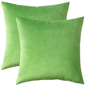 Set of two solid green velvet cushion covers with a minimalist Nordic design style