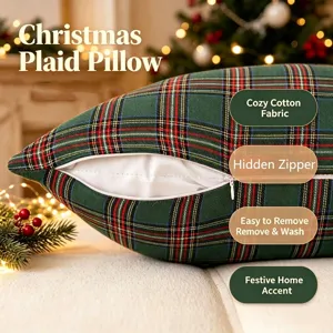 Fodera per Cuscino Vintage Natale Scozzese in Poliestere a Quadri Copricuscino per Divano Soggiorno Arredo Regalo Casa