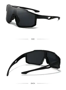 Side and back views of black outdoor sports cycling sunglasses with large frames