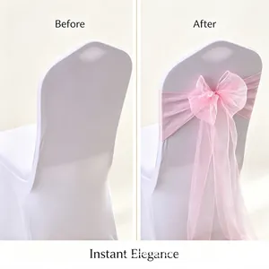 Comparison detail of elegant pink organza chair sash bow for wedding banquet chairs