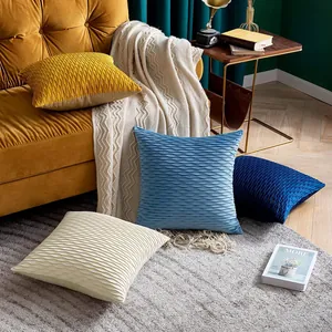 Nordic Light Luxury Velvet Pleated Striped Pillowcase Solid Color Decorative Cushion Cover For Sofa Living Room Home Decor