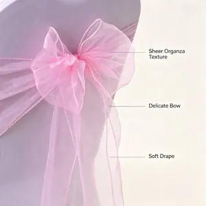Pink sheer organza chair bow sash for elegant wedding and banquet chair decorations