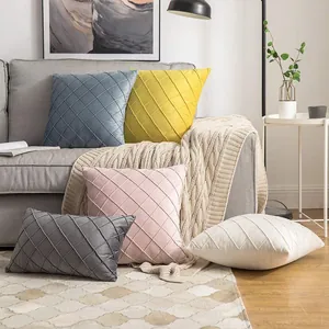 Modern Velvet Diamond Lattice Quilted Pillow Cover Soft Plush Square Decorative Cushion Case For Sofa Bed Living Room Decor