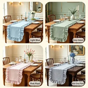 Chemin de Table à Bords à Volants en Polyester Plissé Feuille de Lotus Nappe de Salle à Manger Minimaliste Décoration de Mariage
