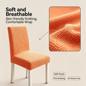 Stretch orange jacquard knitted chair cover for dining room seats, soft breathable fabric