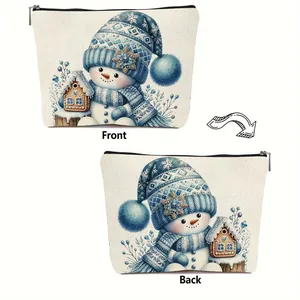 Pochette per cosmetici con pupazzo di neve di Natale grande capacità per il viaggio
