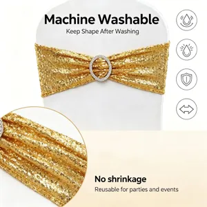 Elastische goldene Pailletten Stuhlschleife mit Strassschnalle für Hochzeitsfeiern
