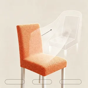 Elastic orange jacquard chair cover for dining room chairs with honeycomb texture