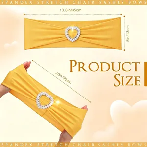 Fasce per sedie elasticizzate in spandex giallo con fibbia a cuore di strass