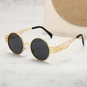 Lunettes de Soleil Rondes Vintage Punk Branches en Métal Ajouré Steampunk Lunettes de Soleil Femme Protection UV400 Mode