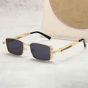 Retro-Sonnenbrille für Herren mit kleinem quadratischem Rahmen und Goldfederbeinen