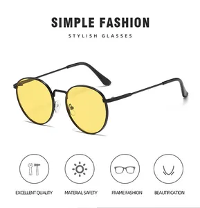 Détails des lunettes de soleil rondes en métal rétro avec verres jaunes de mode