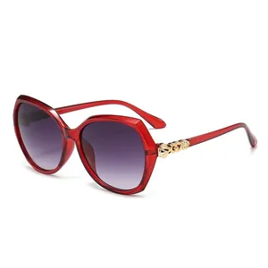 Fashionable oversized red polygonal sunglasses for women with UV protection lenses