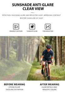 Confronto che mostra l'effetto antiriflesso e la visione chiara degli occhiali da ciclismo