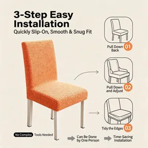 Elastic orange jacquard chair cover for dining chairs with straight back, simple design
