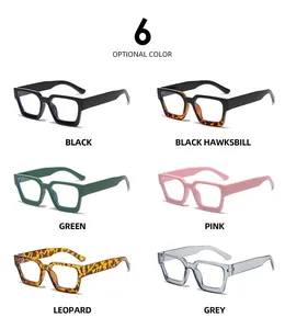 Detailansicht von sechs optionalen Farben der Vintage quadratischen Blaulichtbrille.